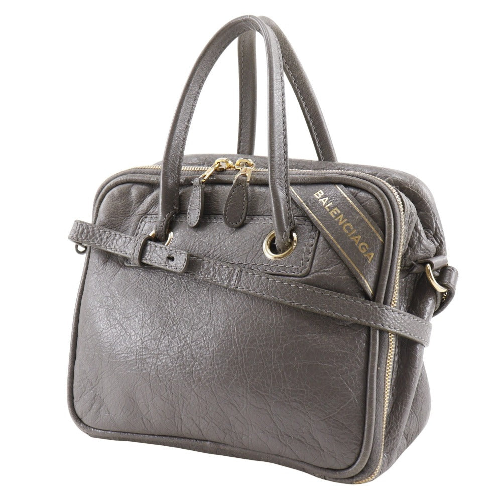 BALENCIAGA Handbag 466541 leather gray 2WAYShoulder Blanket Square S Women Used Authentic