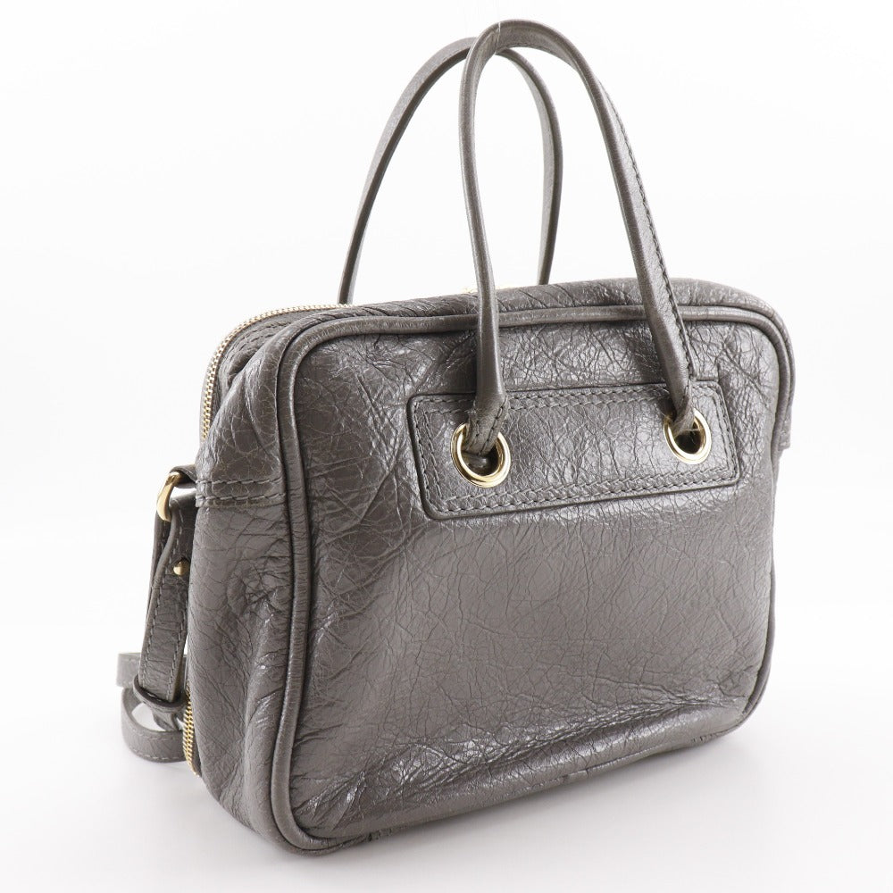 BALENCIAGA Handbag 466541 leather gray 2WAYShoulder Blanket Square S Women Used Authentic