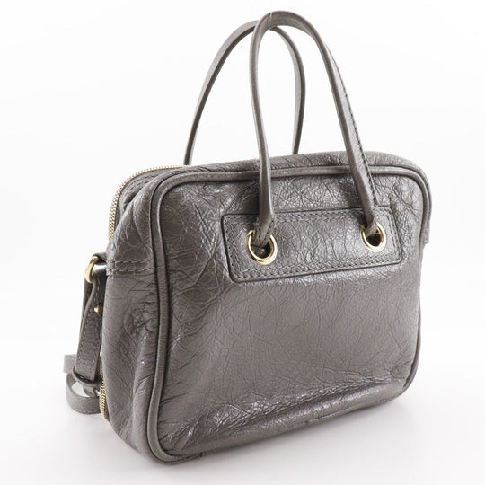 BALENCIAGA Handbag 466541 leather gray 2WAYShoulder Blanket Square S Women Used Authentic