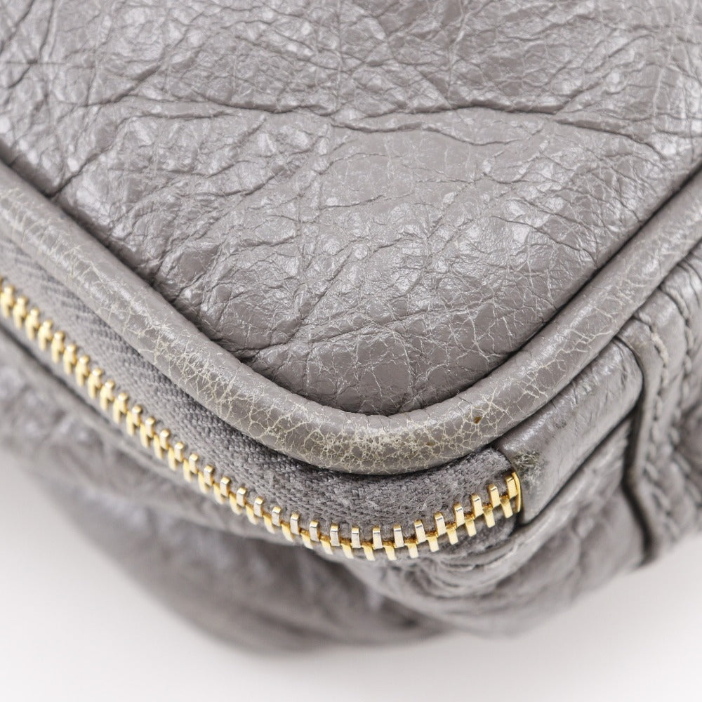 BALENCIAGA Handbag 466541 leather gray 2WAYShoulder Blanket Square S Women Used Authentic