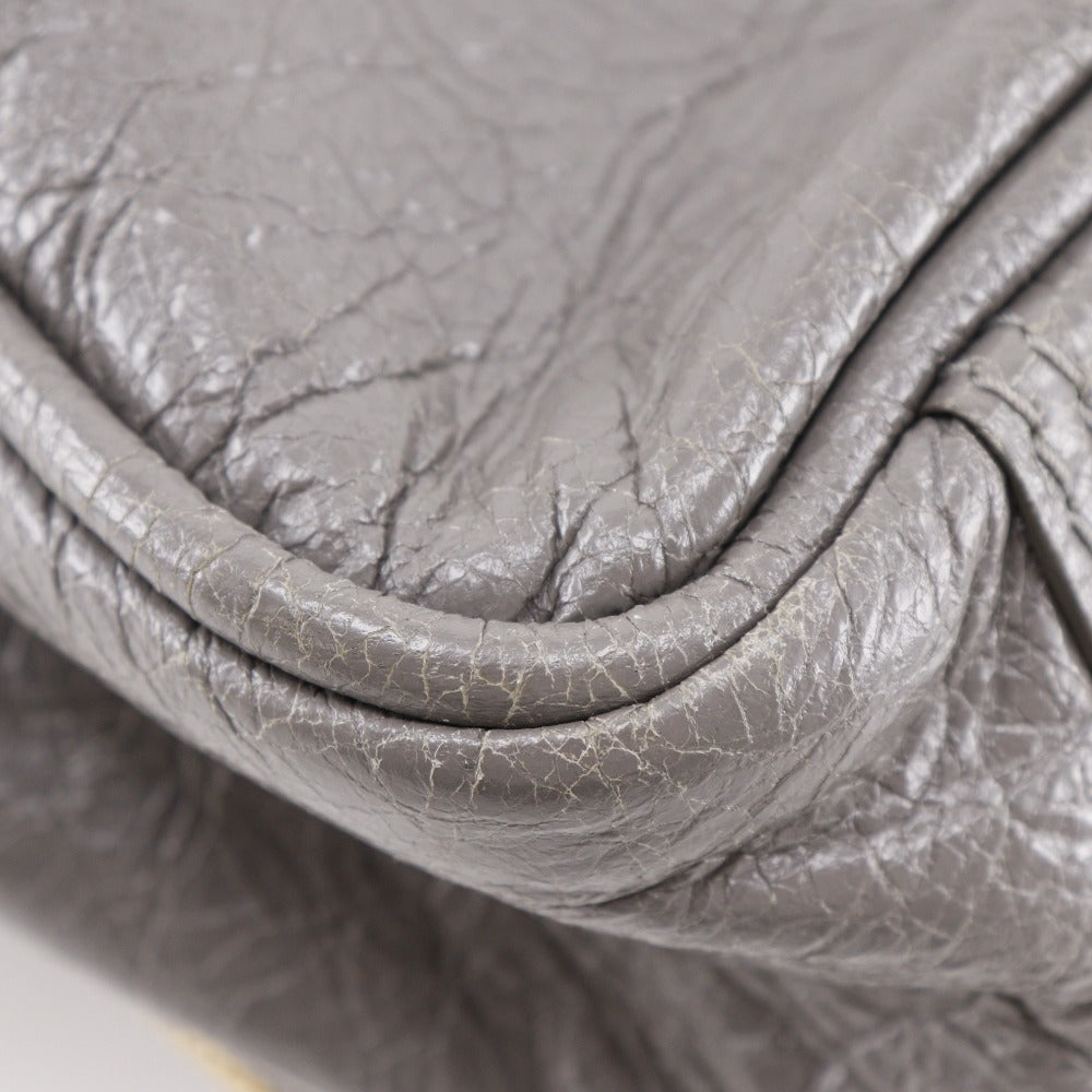BALENCIAGA Handbag 466541 leather gray 2WAYShoulder Blanket Square S Women Used Authentic