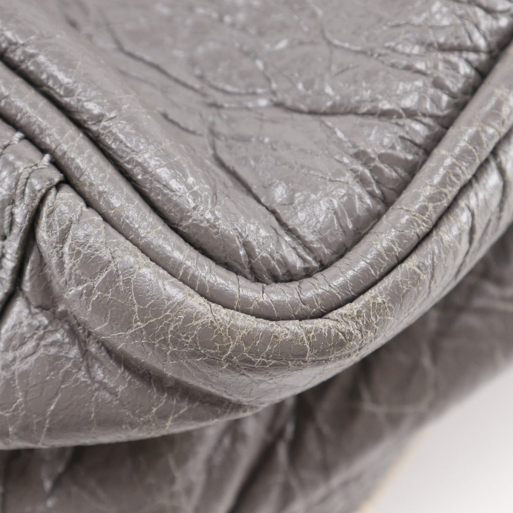 BALENCIAGA Handbag 466541 leather gray 2WAYShoulder Blanket Square S Women Used Authentic
