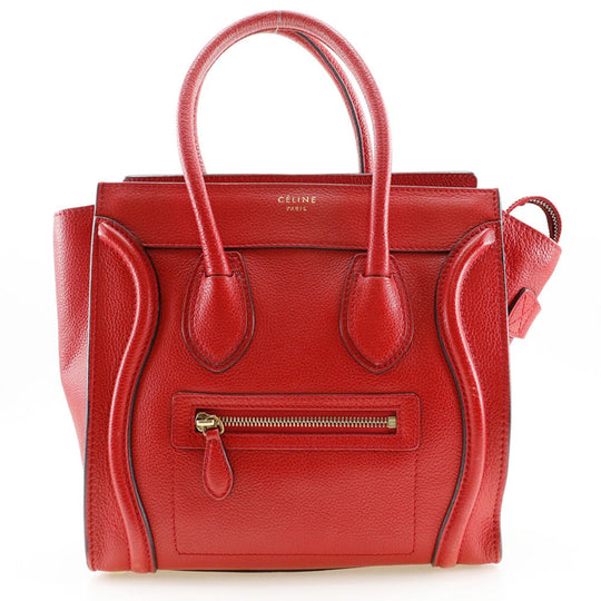 CELINE Handbag leather Red Luggage micro shopper Women Used Authentic
