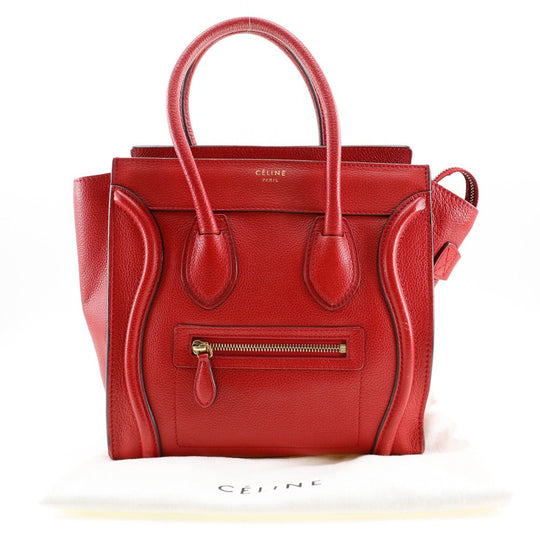 CELINE Handbag leather Red Luggage micro shopper Women Used Authentic