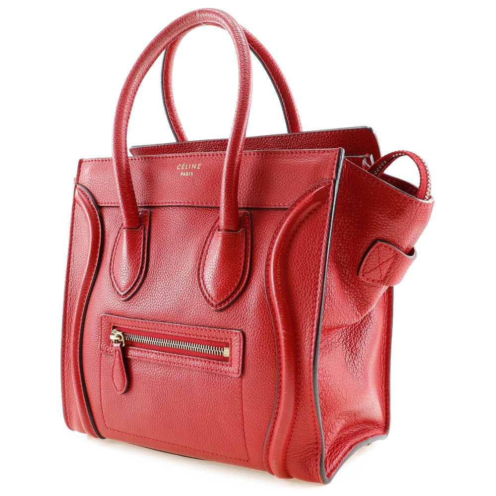 CELINE Handbag leather Red Luggage micro shopper Women Used Authentic