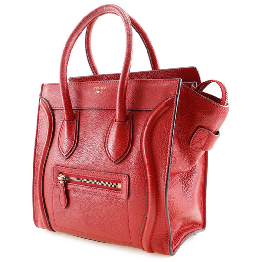 CELINE Handbag leather Red Luggage micro shopper Women Used Authentic