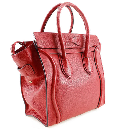CELINE Handbag leather Red Luggage micro shopper Women Used Authentic