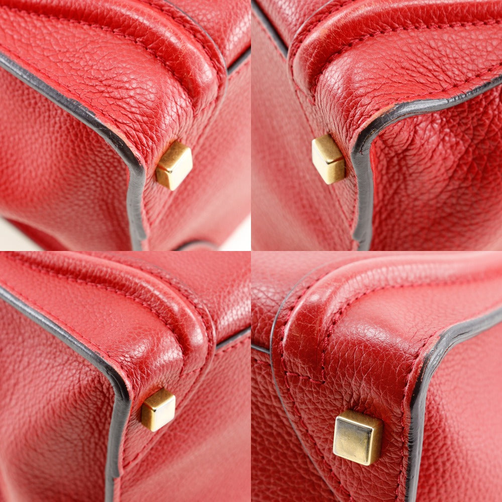 CELINE Handbag leather Red Luggage micro shopper Women Used Authentic