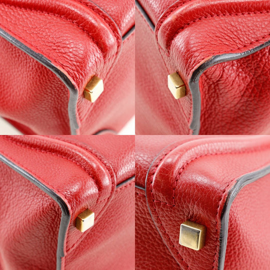 CELINE Handbag leather Red Luggage micro shopper Women Used Authentic