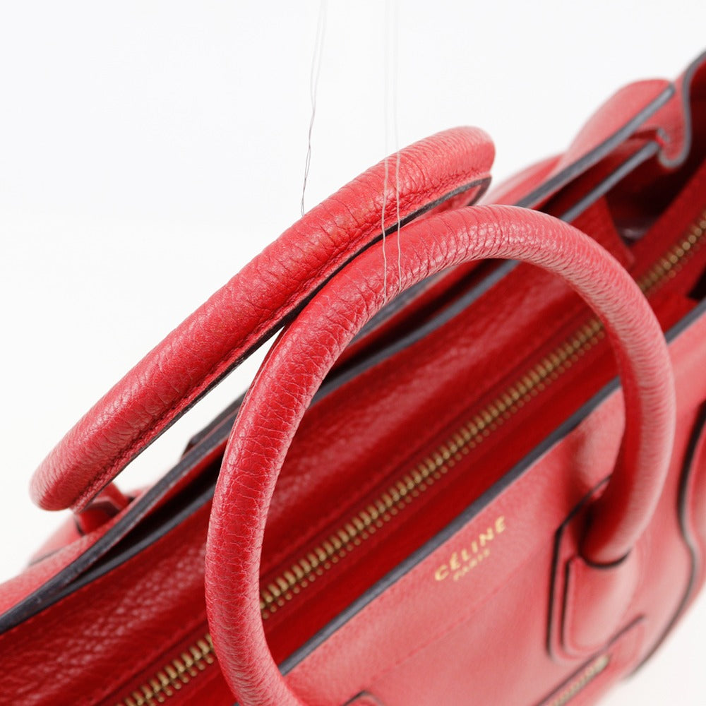 CELINE Handbag leather Red Luggage micro shopper Women Used Authentic