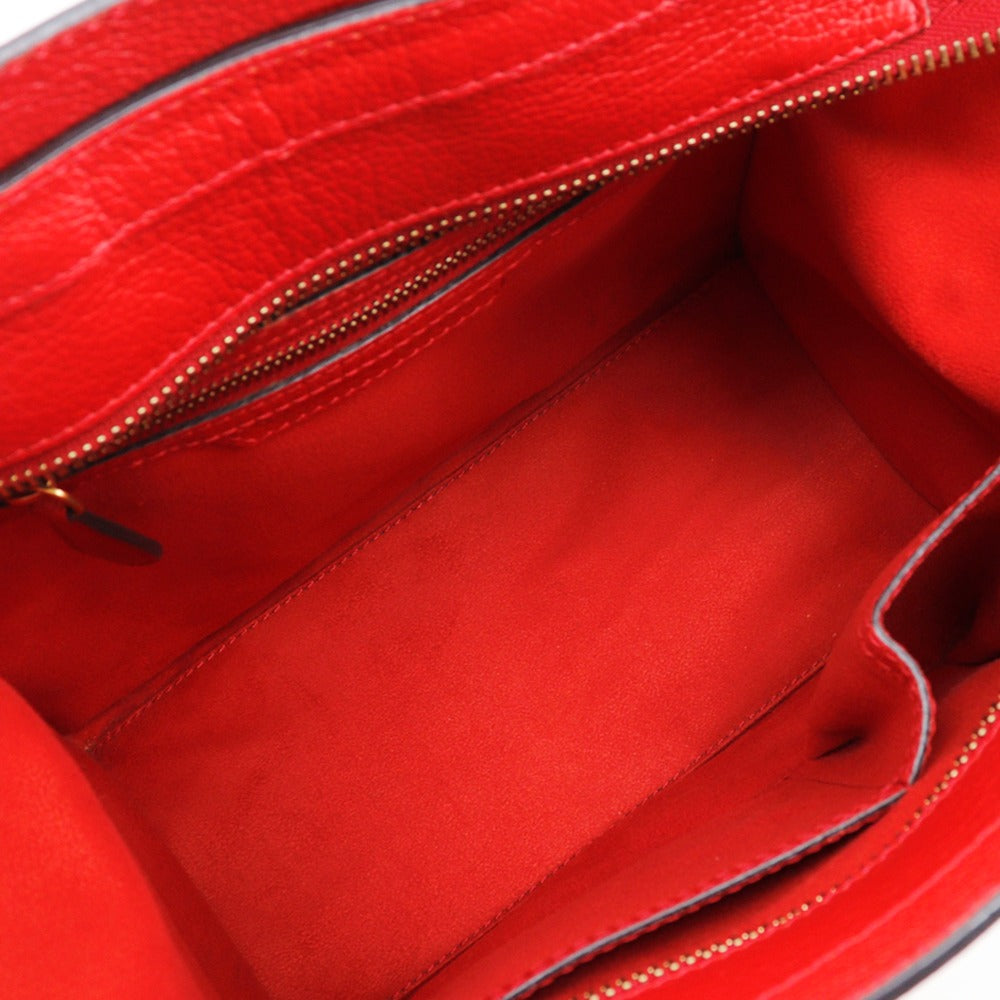CELINE Handbag leather Red Luggage micro shopper Women Used Authentic