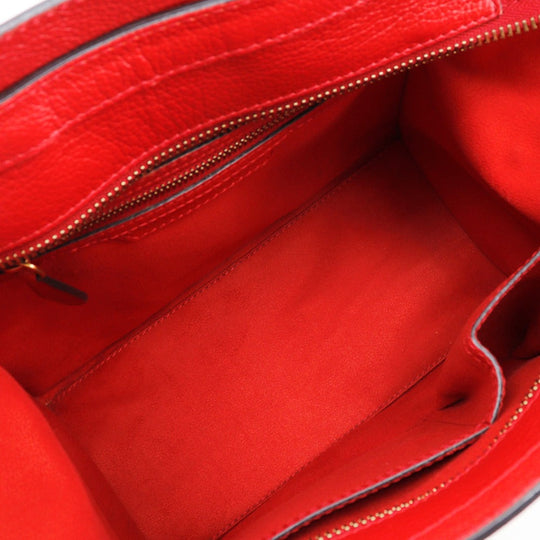 CELINE Handbag leather Red Luggage micro shopper Women Used Authentic