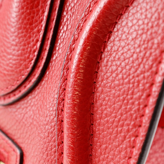 CELINE Handbag leather Red Luggage micro shopper Women Used Authentic
