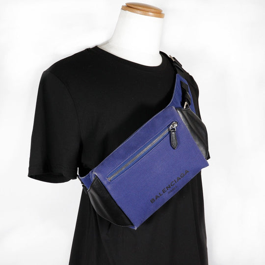 BALENCIAGA Sling bag 433625 Canvas, Leather Blue / black Waist pouch unisex(Unisex) Used Authentic