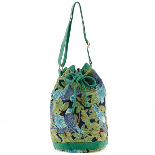 HERMES Shoulder Bag cotton Green vintage Botanical Pattern Bird Pattern one belt Women Used Authentic