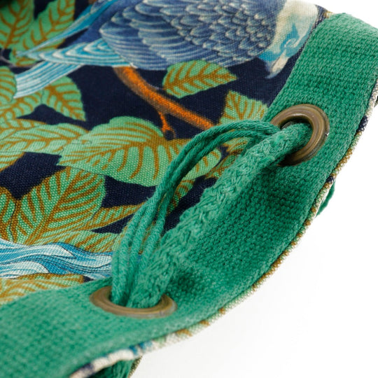 HERMES Shoulder Bag cotton Green vintage Botanical Pattern Bird Pattern one belt Women Used Authentic