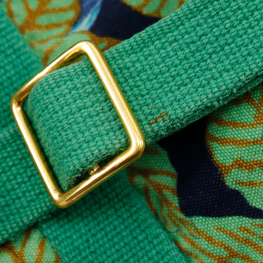 HERMES Shoulder Bag cotton Green vintage Botanical Pattern Bird Pattern one belt Women Used Authentic