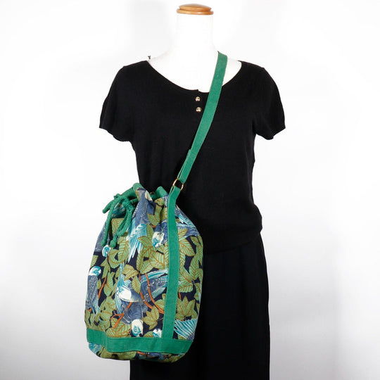 HERMES Shoulder Bag cotton Green vintage Botanical Pattern Bird Pattern one belt Women Used Authentic