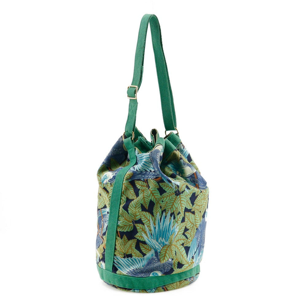 HERMES Shoulder Bag cotton Green vintage Botanical Pattern Bird Pattern one belt Women Used Authentic