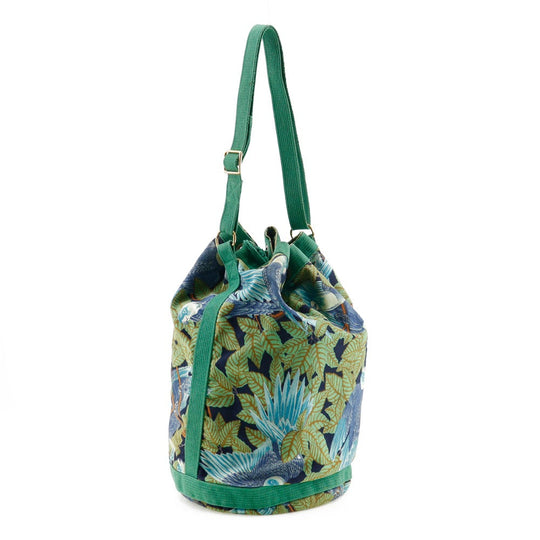 HERMES Shoulder Bag cotton Green vintage Botanical Pattern Bird Pattern one belt Women Used Authentic