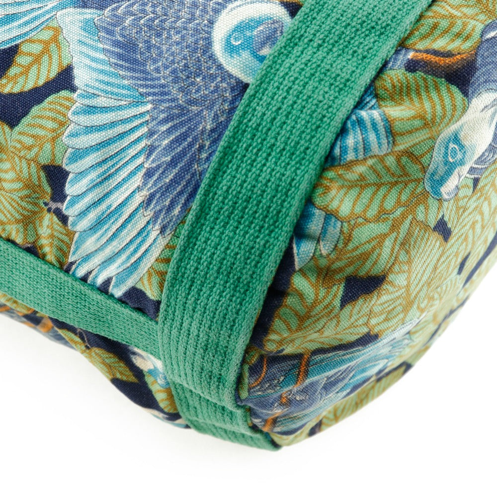 HERMES Shoulder Bag cotton Green vintage Botanical Pattern Bird Pattern one belt Women Used Authentic