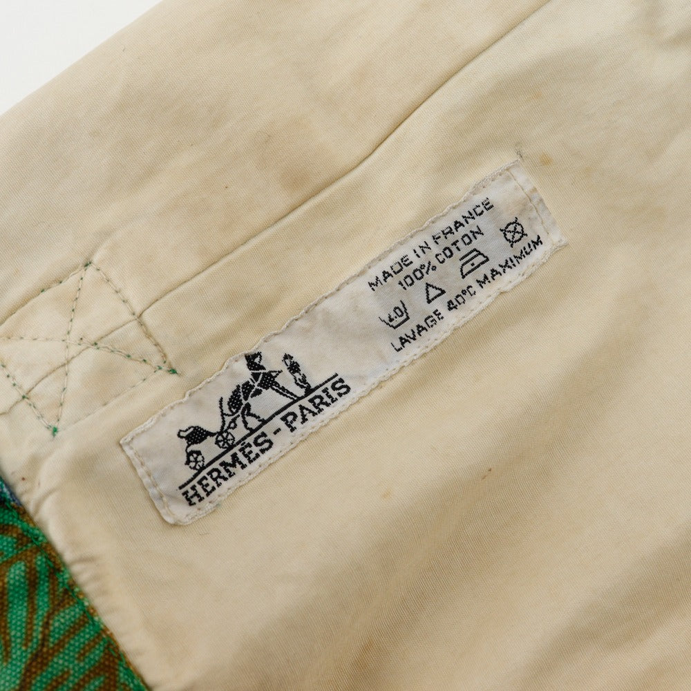 HERMES Shoulder Bag cotton Green vintage Botanical Pattern Bird Pattern one belt Women Used Authentic