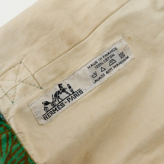 HERMES Shoulder Bag cotton Green vintage Botanical Pattern Bird Pattern one belt Women Used Authentic