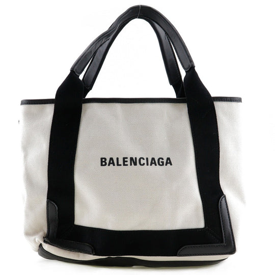BALENCIAGA Handbag canvas White / black Tote Bag Cabas S Women Used Authentic