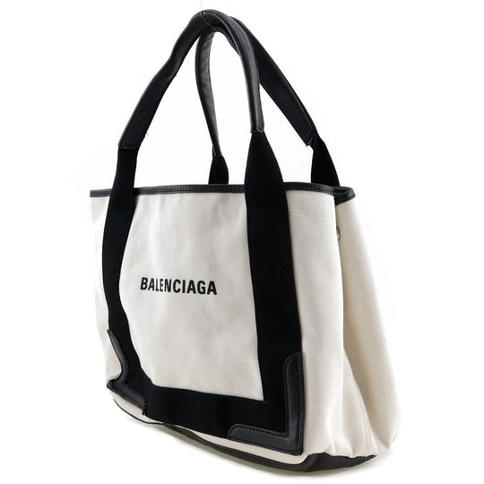 BALENCIAGA Handbag canvas White / black Tote Bag Cabas S Women Used Authentic