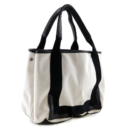 BALENCIAGA Handbag canvas White / black Tote Bag Cabas S Women Used Authentic
