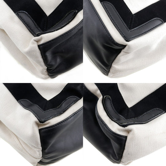BALENCIAGA Handbag canvas White / black Tote Bag Cabas S Women Used Authentic