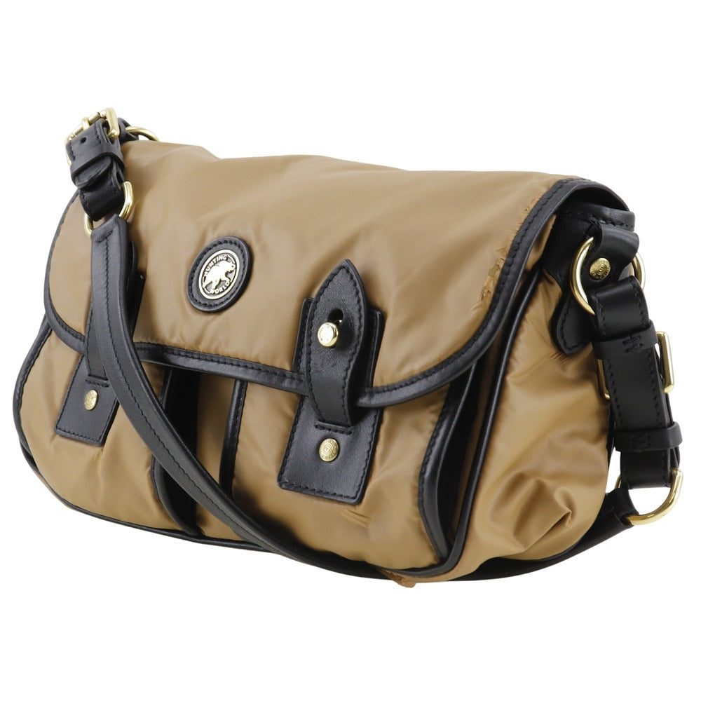 HUNTING WORLD Shoulder Bag Polyurethane beige Battue Cross Butcher path Women Used Authentic