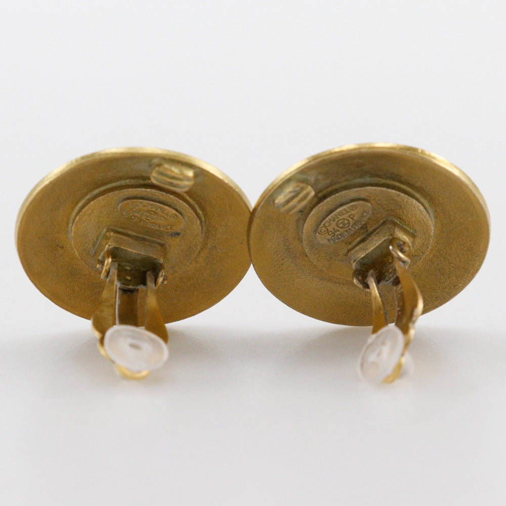 CHANEL Earring Plated Gold gold round COCO Mark Women Used Authentic