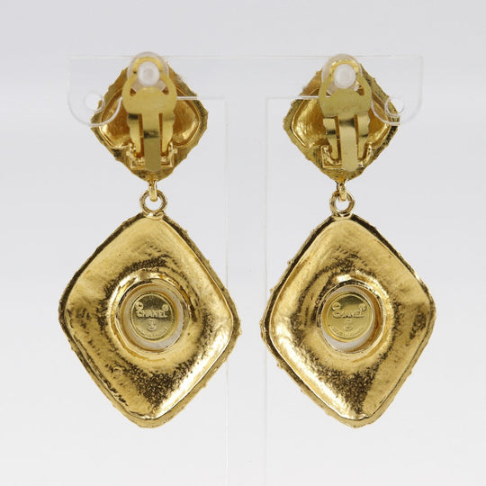 CHANEL Earring Plated Gold, Faux Pearl gold Rhombus Matrasse