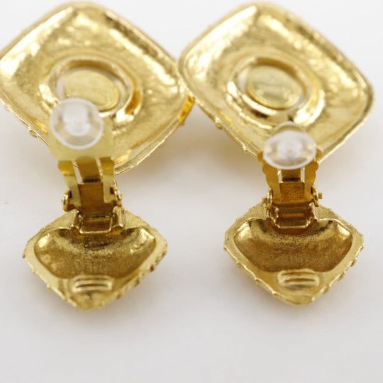 CHANEL Earring Plated Gold, Faux Pearl gold Rhombus Matrasse