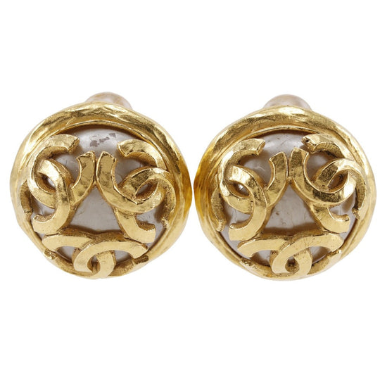 CHANEL Earring Plated Gold, Faux Pearl gold vintage Triple COCO Mark Women Used Authentic