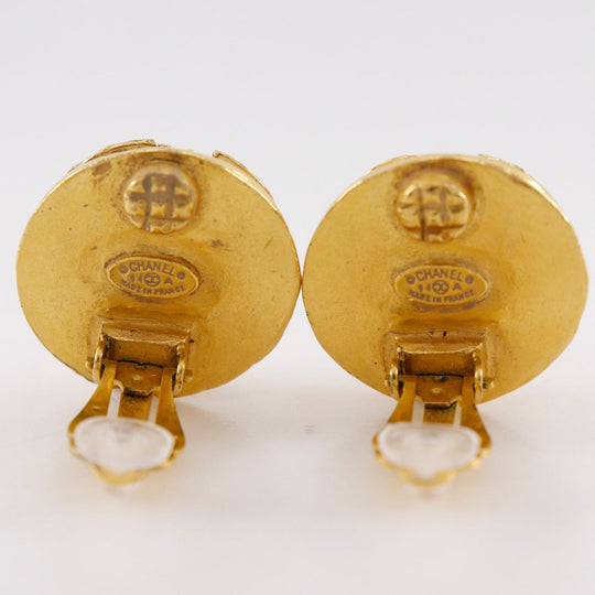 CHANEL Earring Plated Gold, Faux Pearl gold vintage Triple COCO Mark Women Used Authentic