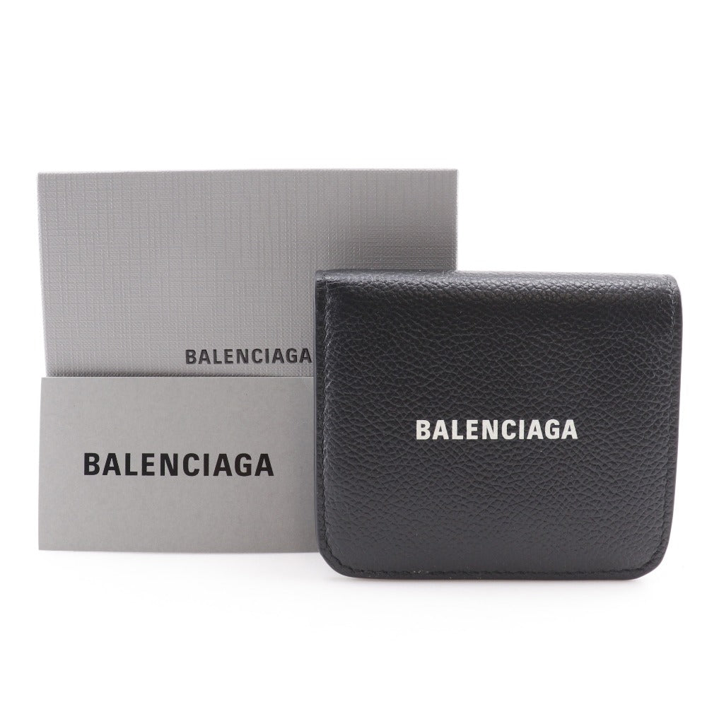 BALENCIAGA Bifold Wallet leather black Every day mens(Unisex) Used Authentic