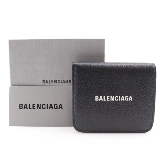 BALENCIAGA Bifold Wallet leather black Every day mens(Unisex) Used Authentic