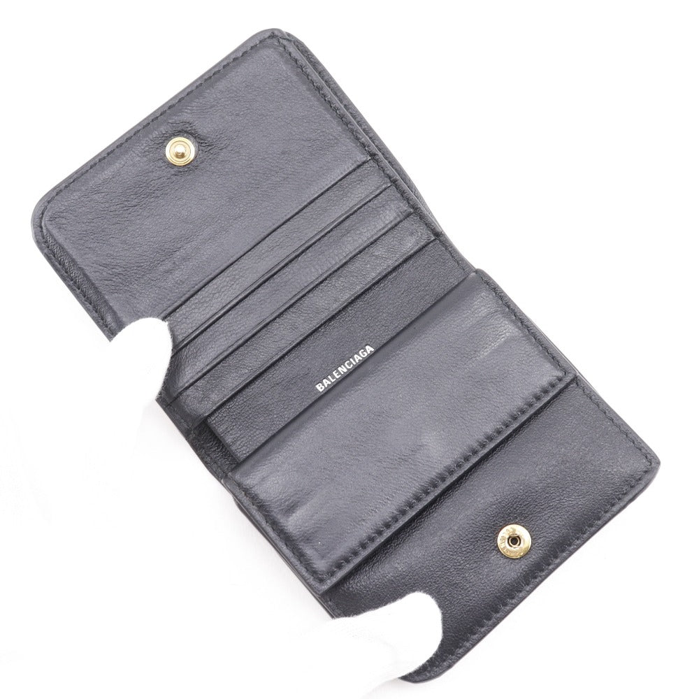 BALENCIAGA Bifold Wallet leather black Every day mens(Unisex) Used Authentic