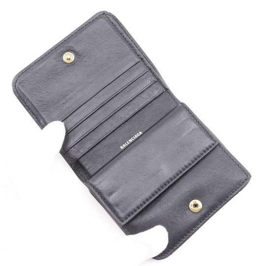 BALENCIAGA Bifold Wallet leather black Every day mens(Unisex) Used Authentic