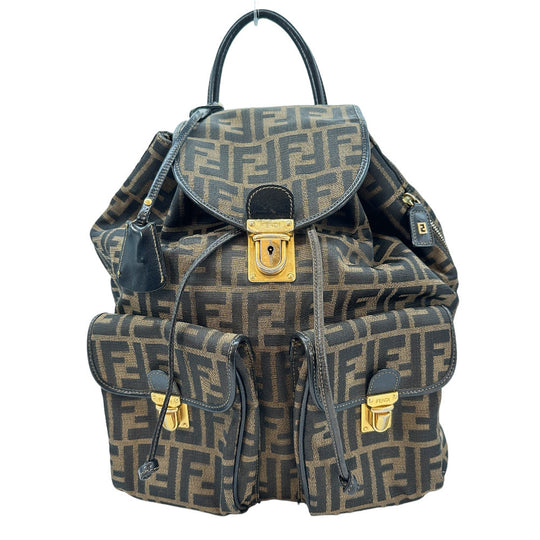 FENDI Backpack canvas canvas Khaki black Zucca Women Used Authentic