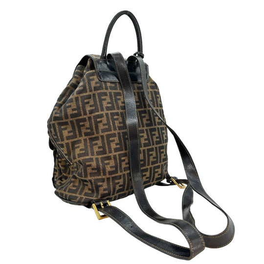 FENDI Backpack canvas canvas Khaki black Zucca Women Used Authentic