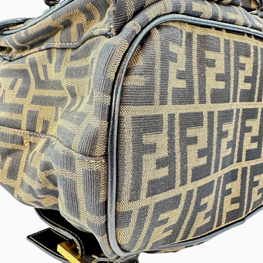 FENDI Backpack canvas canvas Khaki black Zucca Women Used Authentic