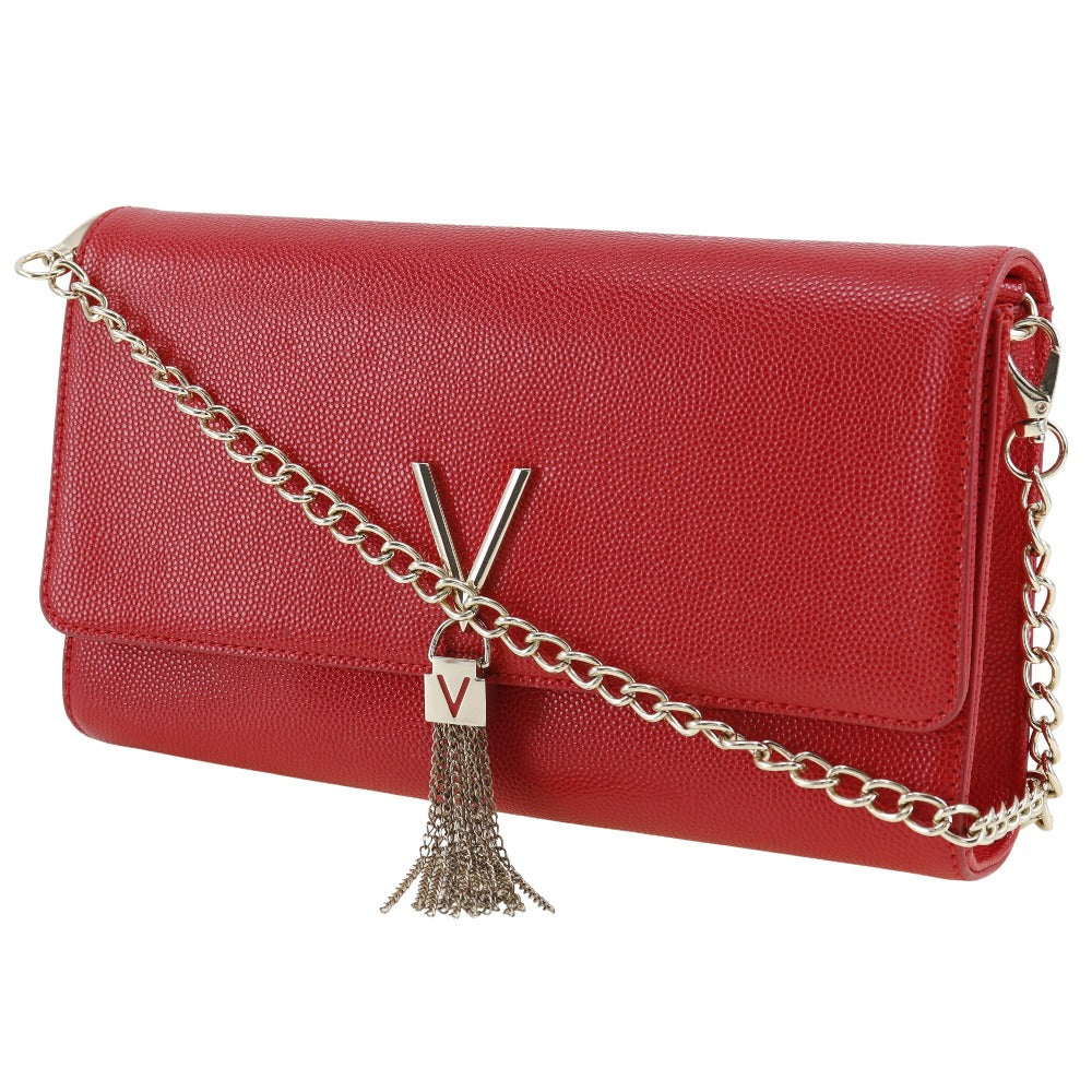MARIO VALENTINO Shoulder Bag leather Red 2-way clutch ChainShoulder Women Used Authentic