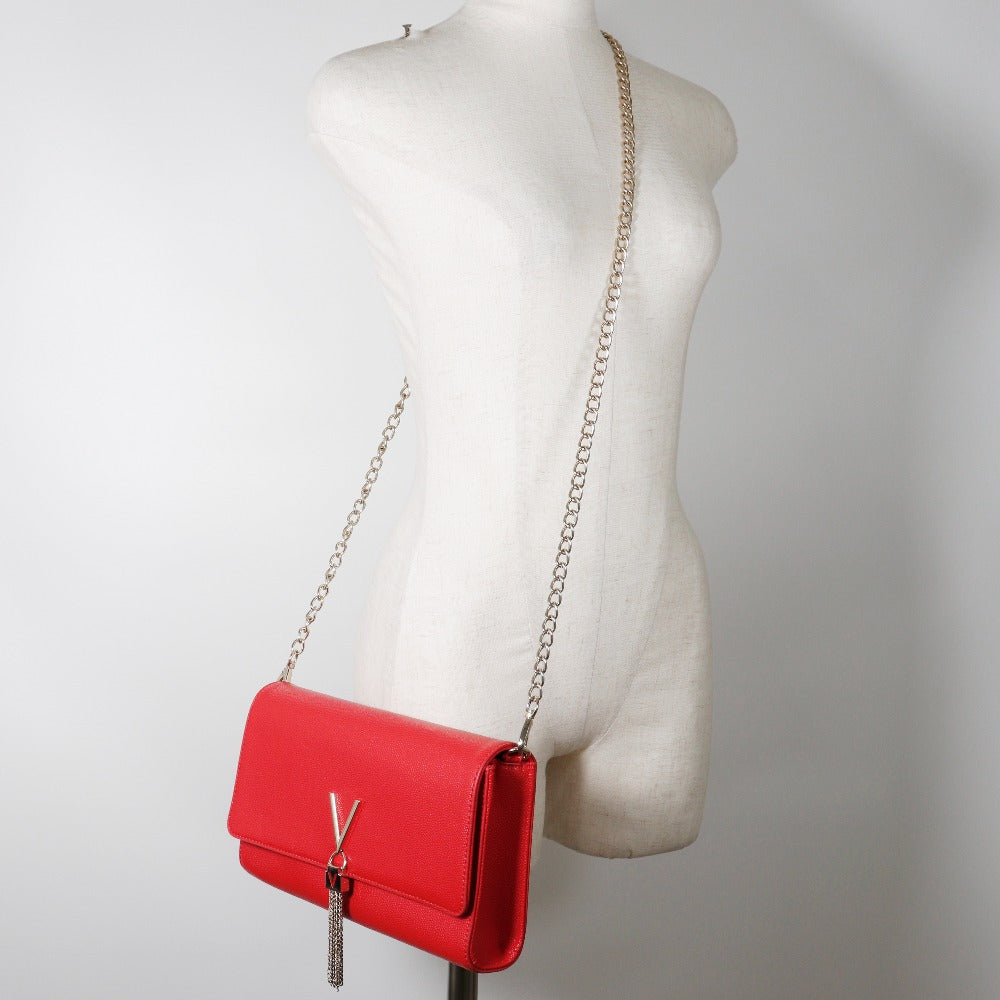 MARIO VALENTINO Shoulder Bag leather Red 2-way clutch ChainShoulder Women Used Authentic