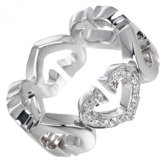 CARTIER Ring K18 White Gold, Diamond Silver C heart Women 48 Used Authentic