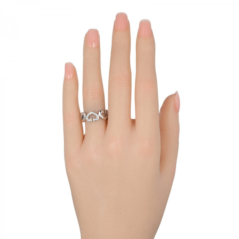 CARTIER Ring K18 White Gold, Diamond Silver C heart Women 48 Used Authentic