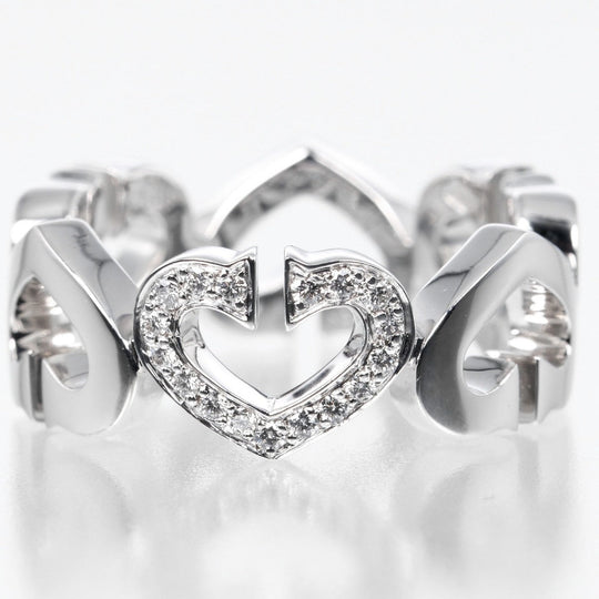 CARTIER Ring K18 White Gold, Diamond Silver C heart Women 48 Used Authentic