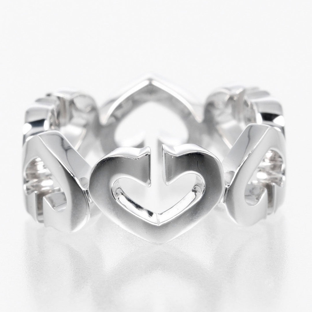 CARTIER Ring K18 White Gold, Diamond Silver C heart Women 48 Used Authentic